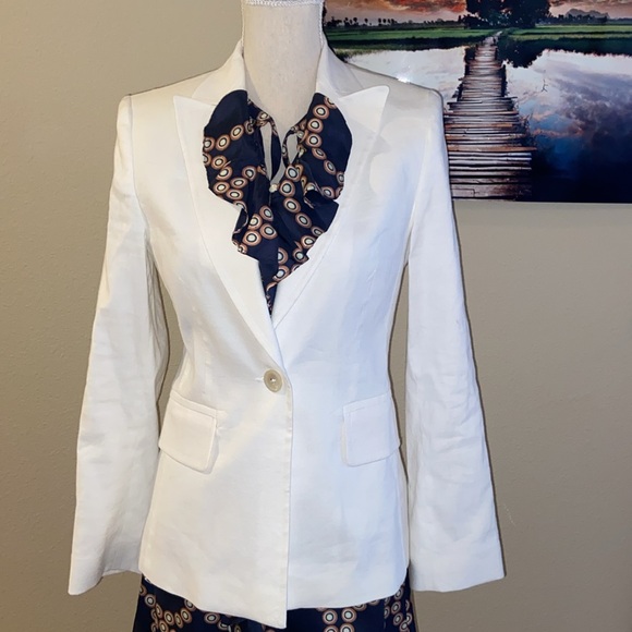 LINEN Blend Banana Republic Blazer Suit Jacket Sport Coat Stretch Cream White 4 - Picture 3 of 16